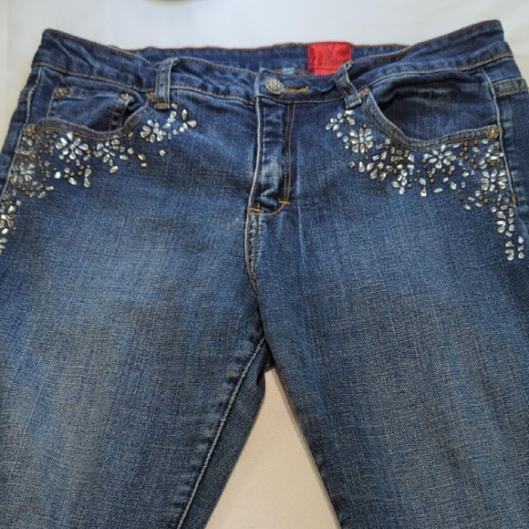 Elegant Blue Skinny Jeans with Crystal Accents - Picture 5 of 12